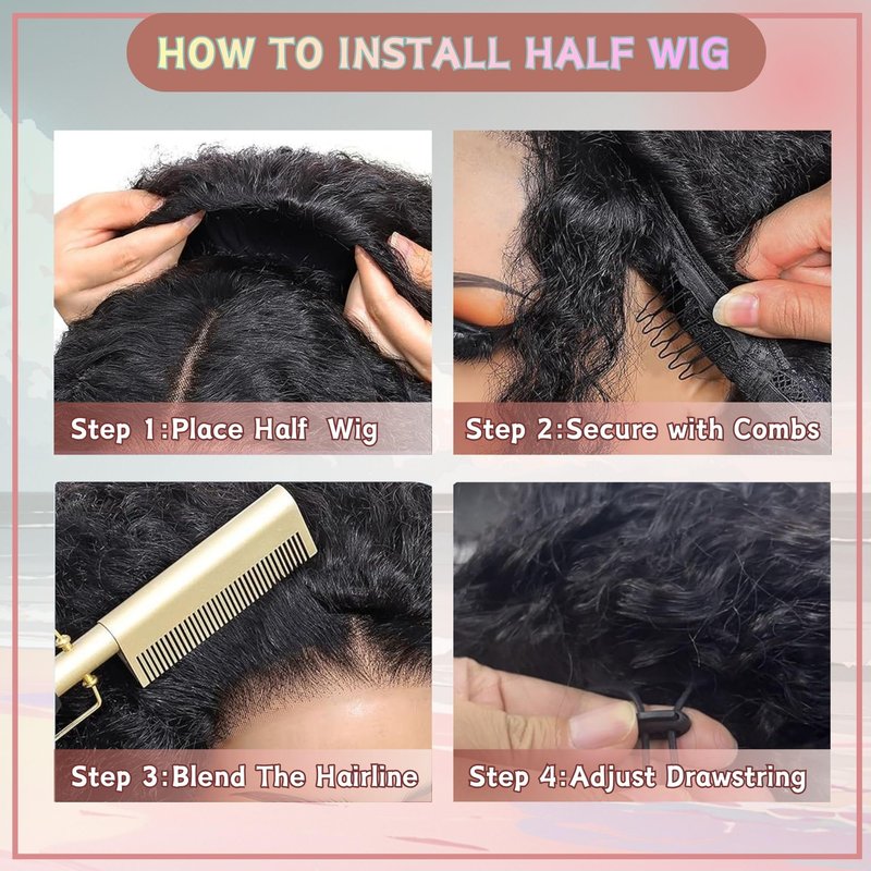 Pinketer Deep Wave Half Wig Human Hair 26inch Wear and Go Glueless Curly Wig 200% Density 3 In 1 Seamless Flip Over Drawstring No Headband Wig for Black Women Beginner Friendly Natural Color