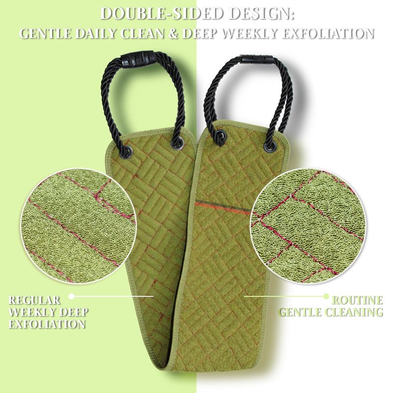 Back Scrubber with Upgraded Handles - 39Inch Double-Sided Body Exfoliator for Shower/Bath, Deep Cleansing Back Washer for Hard-to-Reach Areas, Unisex (Men & Women) (Green)