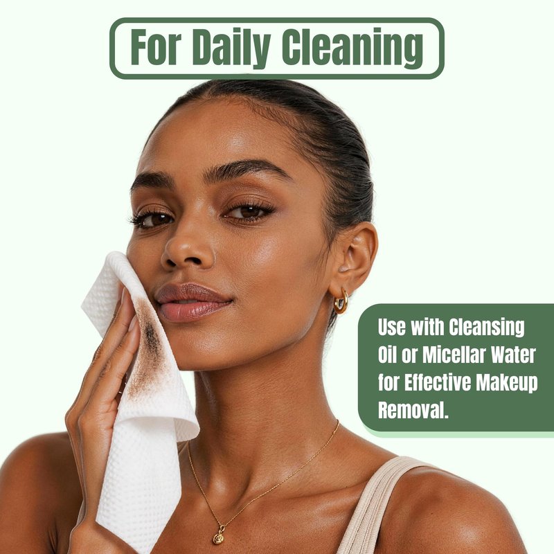Ourmed Life Disposable Face Towels, 10 x 10 Inch Extra Large Biodegradable Facial Towels, Dual-Sided Pearl Texture Lint-Free Dry Wipes for Sensitive Skin, Makeup Removal, Cleansing & Skincare, 60 Ct