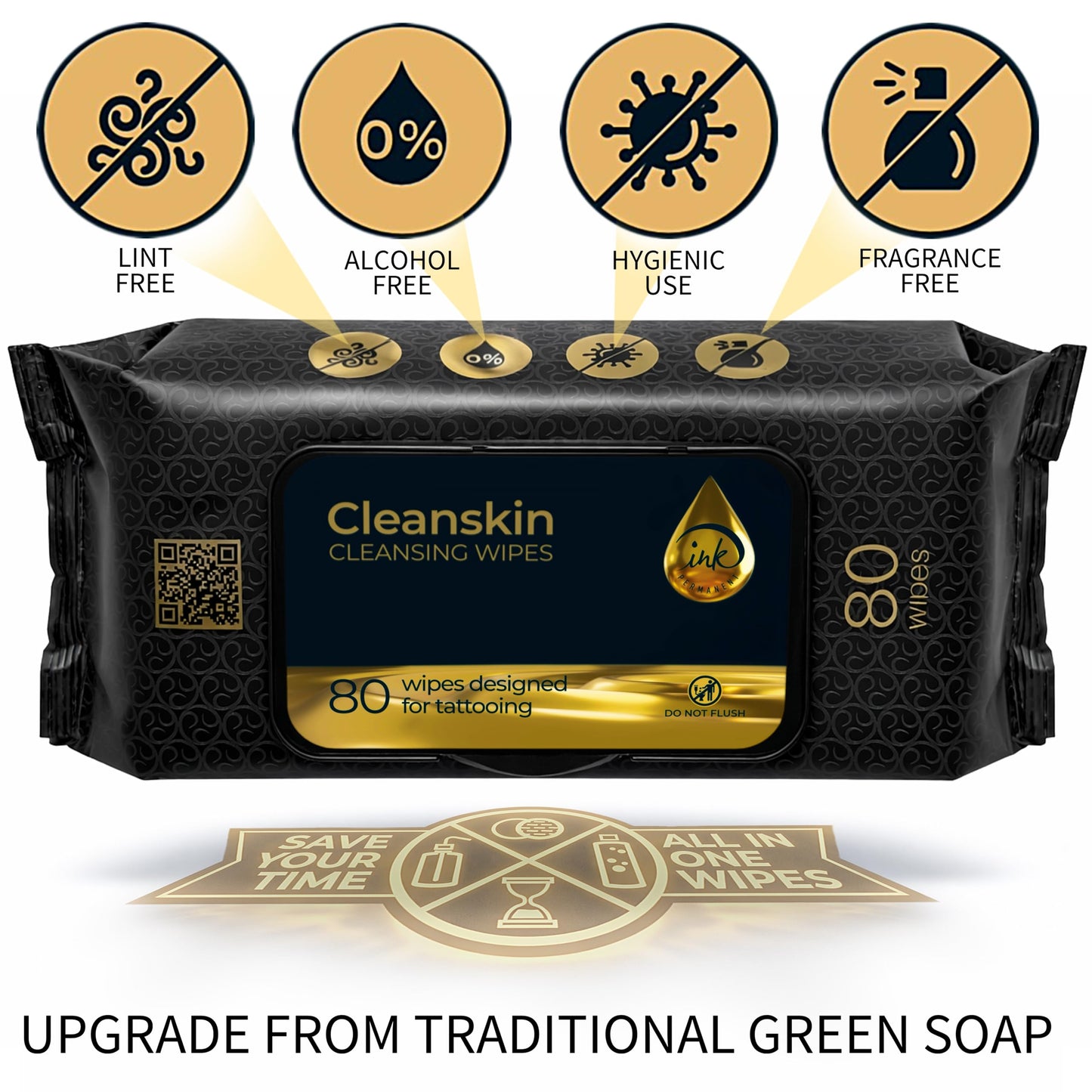CleanSkin Cleansing Green Soap Tattoo Wipes All in One Solution Tattoo Wipes for during Tattooing | Tattoo Aftercare | Green Soap for Tattooing