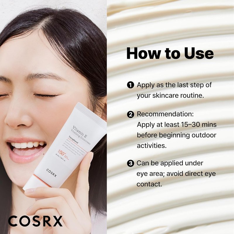 COSRX Vitamin E Sunscreen SPF 50 - Lightweight, Non-Sticky Formula for Oily Skin | Hydrating, Natural Glow, 1.69 fl oz
