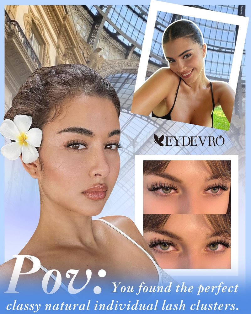 EYDEVRO Spider Lash Clusters Breeze Wispy Eyelash Clusters Slightly Fluffy Cluster Eyelash Extensions 10mm-12mm-14mm Clear Band DD Curl Cluster Lashes DIY Salon-quality Lash Extensions at Home