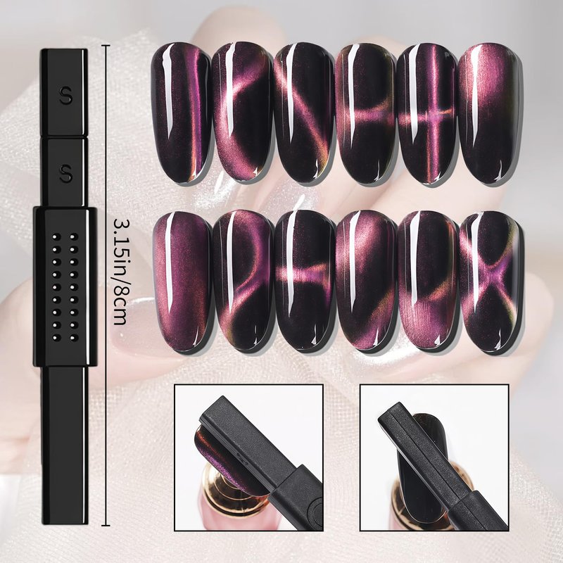 CllyCnny Cat Eye Magnet for Nails Set:15PCS Cateye Gel Nail Polish Magnet Wand , Polish Cateye Magnetic for Nails, Cat Eye Magnetic Sticks Nail Art Design Tools