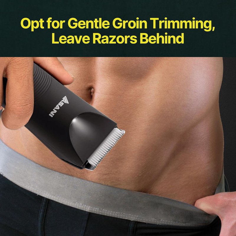 Asani Upkeeper Body Hair Trimmer - Rechargeable Electric Groomer with Nick-Free Blade & LED Light | IPX7 Waterproof for Groin & Legs
