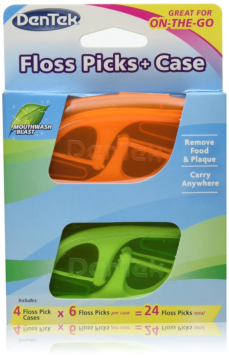 DenTek Floss Picks - Travel Case for On-the-Go Dental Care | 4 Cases with 6 Picks Each, Pack of 2