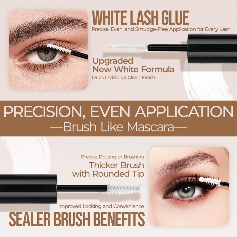 LASHVIEW Lash Bond and Seal Cluster Lash Glue for Sensitive Eyes, Super Strong Hold 7Day+ DIY Lash Extension Glue, Waterproof, Latex Free White