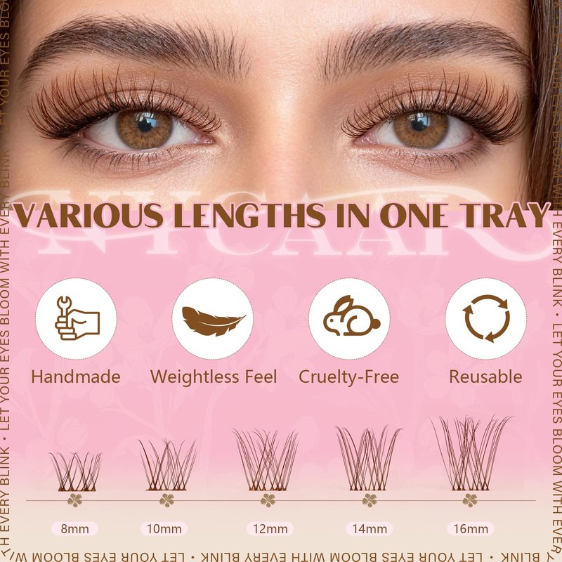 NYCAAR Velure Natural Brown Lash Clusters Kit Wispy Invisible Band Lash Extension Kit 120pcs Venus Lashes Clusters in C Curl 8-16mm with Bond and Seal, Remover & Applicators for Beginner DIY at Home
