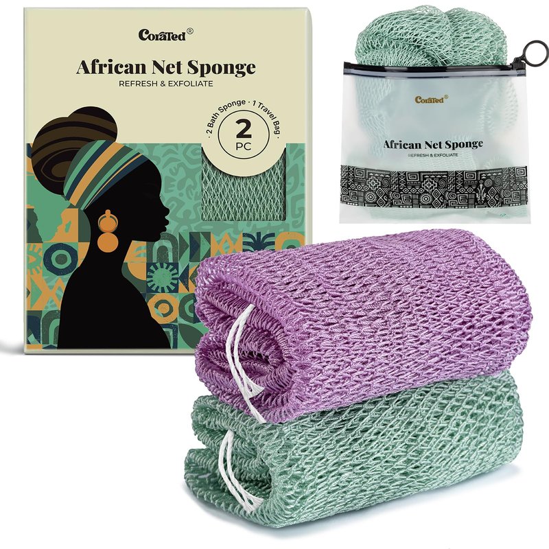 CORATED African Net Sponge with Knots Authentic, Shower Loofah Exfoliating Bath Sponge, Body Scrubber for Women and Men Daily Use Body Care, Portable Bath Accessories Gifts