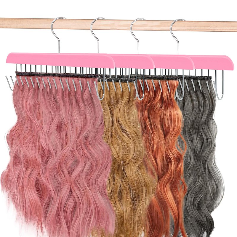 Hair Extension Holder & Hanger for Clip Ins - Weft Organizer Stand for Washing & Styling - Storage Rack Display Stand Accessories for Extensions (Pink)