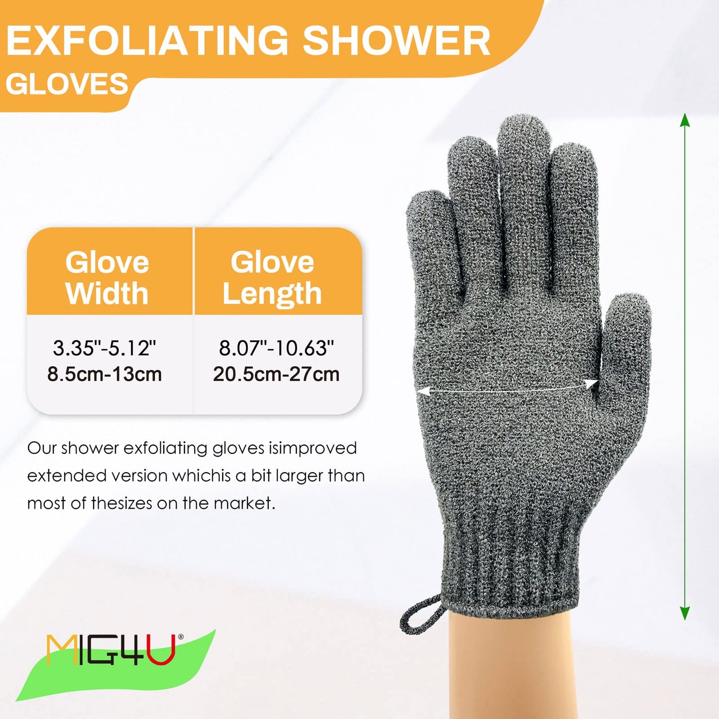 MIG4U Exfoliating Shower Gloves 2 Pairs, Bath Scrub Glove Medium to Heavy Body Dead Skin Removal, Deep Exfoliate Sponge Loofah for Women and Men, Grey+Black