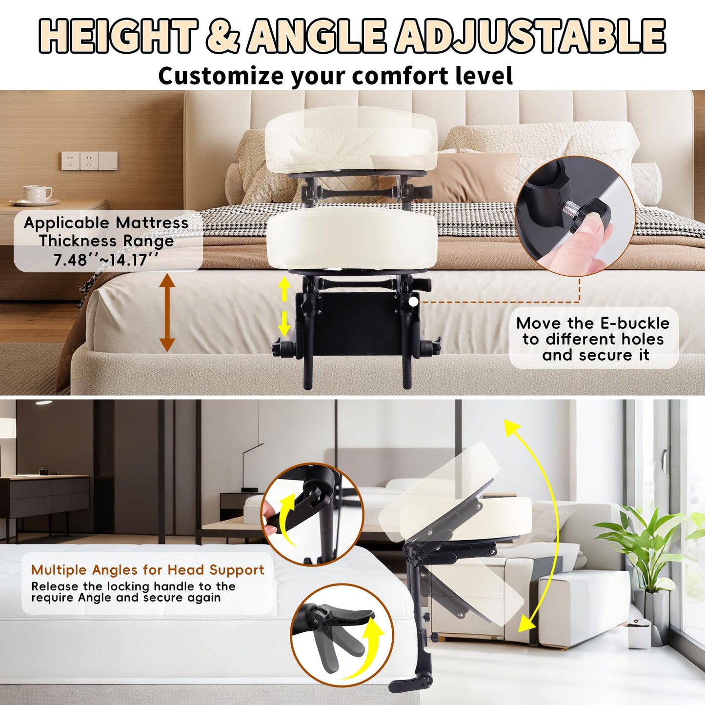 TOROKOM Adjustable Headrest Face Pillow Cradle, Massage Home Mattress Top Massage Kit Face Pillow Cradle & Face Cushion Support Bracket（White）