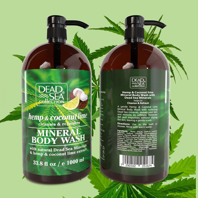 Dead Sea Collection Hemp & Coconut Lime Body Wash for Women and Men – with Pure Dead Sea Minerals - Cleanses and Moisturizes Skin - Pack of 2 (67.6 fl. oz)