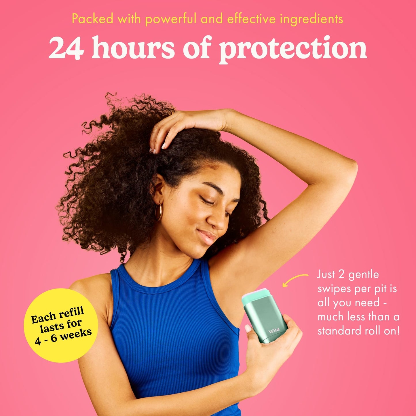 Wild Aluminum Free Deodorant for Men & Women Starter Kit - Refillable Stick Deodorant with Aqua Case and Pink Grapefruit & Lime Scented Refill (1.4oz) - Long Lasting Protection - Vegan Friendly
