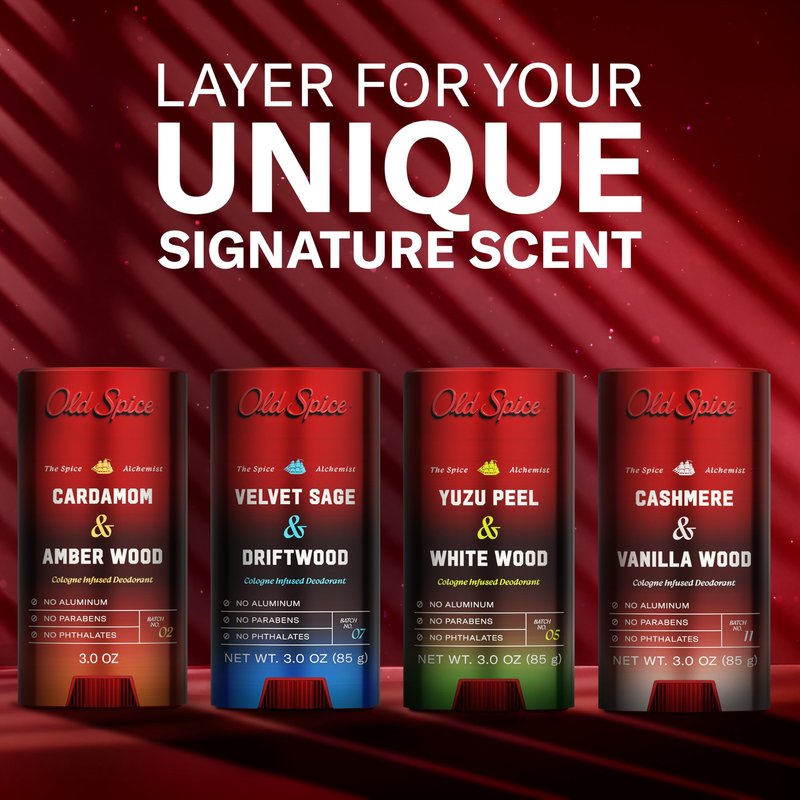Old Spice Aluminum Free Deodorant for Men, The Spice Alchemist Collection, 24/7 Cologne Infused Scent, No Trade Off Formula, Free of Parabens & Phthalates, Yuzu Peel + White Wood Scent, 3.0 oz