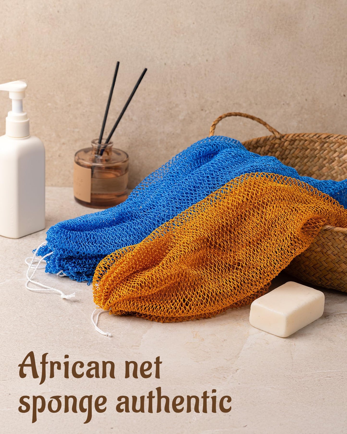 Yiclick African Net Sponge Authentic with Knots 2 Pack - Exfoliating Washcloth Towel, Back Scrubber for Shower Bath, Exfoliating Body Scrubber Exfoliator, African Rags Wash Cloth Loofah Lufa Sponge