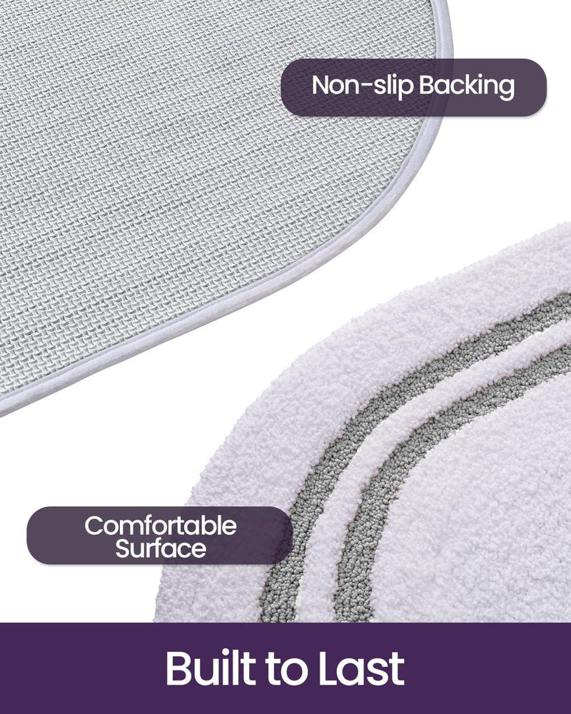 DEXI Oval Bath Mats for Bathroom, 17x30 Absorbent Bath Mat, Washable Microfiber Bathroom Rug with Non Slip Backing for Shower Floor, Light Grey