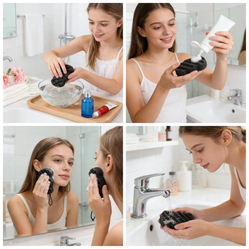 KECUCO 3 Pcs Natural Konjac Facial Sponges for Women and Girls, Gentle Facial Sponge for Cleansing and Makeup Removal, Bath Sponge for Babies and Kids, Soft When Wet, Suitable for Sensitive Skin