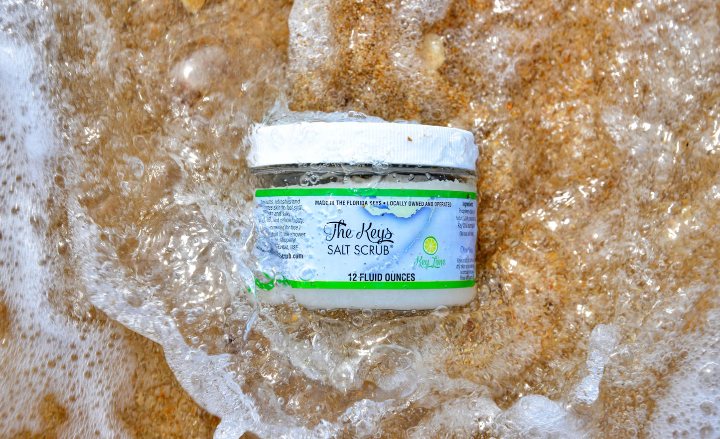 The Keys Salt Scrub -Sea Salt Scrub - Exfoliating Body Scrub with Wooden Spoon - Moisturizing Exfoliator for Hands, Foot, Bath, (12 Ounce (Pack of 1), Key Lime)