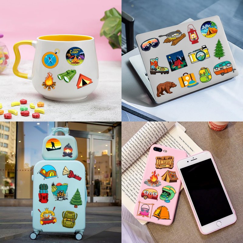 60 PCS Camp Camping Temporary Tattoos for Kids - Perfect for Classroom Rewards, Girls Scout Gifts, Birthday Party Supplies & Favors - Pre-Cut Super Cute Fake Tattoo Stickers (5 Sheets)