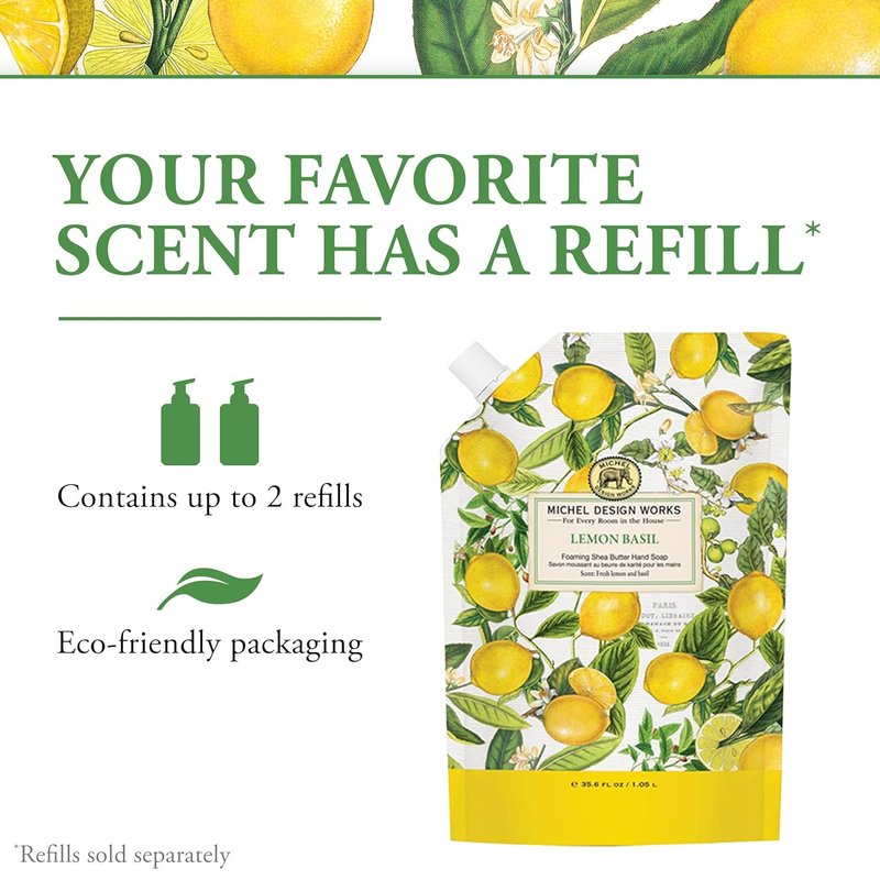 Michel Design Works Foaming Hand Soap - Refreshing Lemon Basil Scent | 17.8 Fl Oz Each