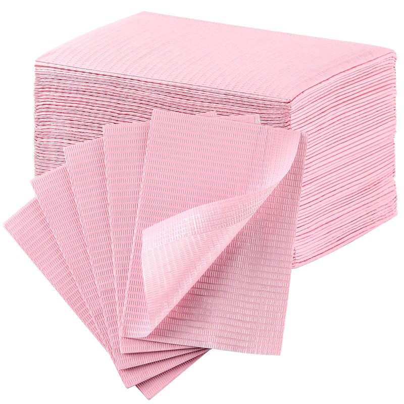 JMU Pink Dental Bibs, 50 Pack 3-Ply Waterproof Disposable Dental Bibs 13"x18" for Dental Clinic, Tattoo Shop, Nail Salon