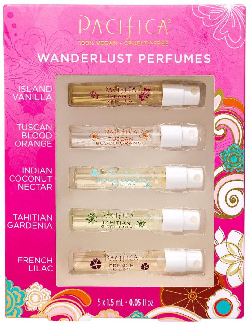 Pacifica Beauty Wanderlust Spray Perfume Set, Fragrances, Travel Perfume, Island Vanilla, Tuscan Blood Orange, Indian Coconut Nectar, Tahitian Gardenia, French Lilac, Vegan, 0.05 fl oz Each (Set of 5)