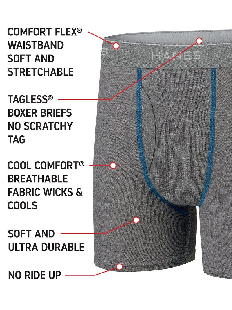 Hanes Boys' Underwear Boxer Briefs Pack, lightweight Comfort Flex Underwear, Moisture-Wicking Boxer Briefs for Boys, 10-Pack MEDIUM