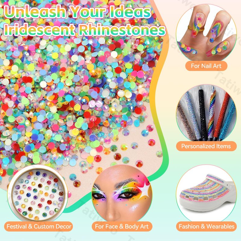 5000Pcs 3mm Rhinestones Bedazzling Kit with Tools, Color Jelly Resin Rhinestones for Bedazzling, Flatback Resin Gems for Crafts, Bedazzler Kit for Clothing Shoes DIY Face Makeup Tumblers