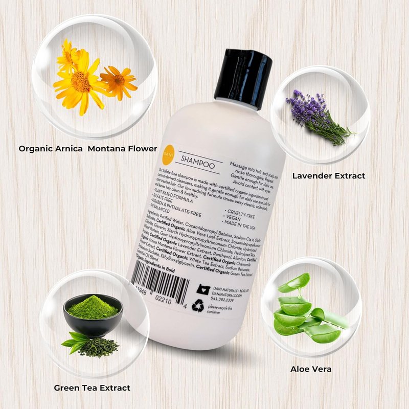DANI Naturals Sulfate-Free Shampoo - Vegan Sandalwood Vanilla Formula for Volume & Moisture | 12 fl oz