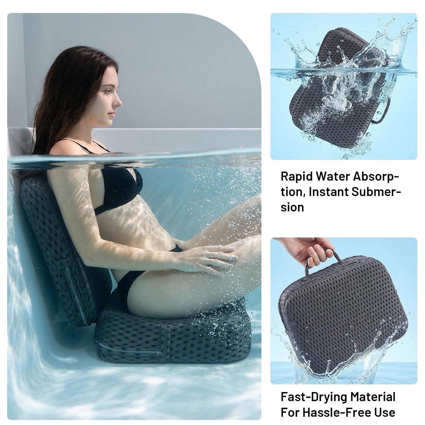GABTRUK Foldable Hot Tub Booster Seat for Adults, 3D Air Mesh Spa Cushion Quick Dry Water Absorbent Non-Slip for Bathtub Pool Spa, 1 Pack (Grey)