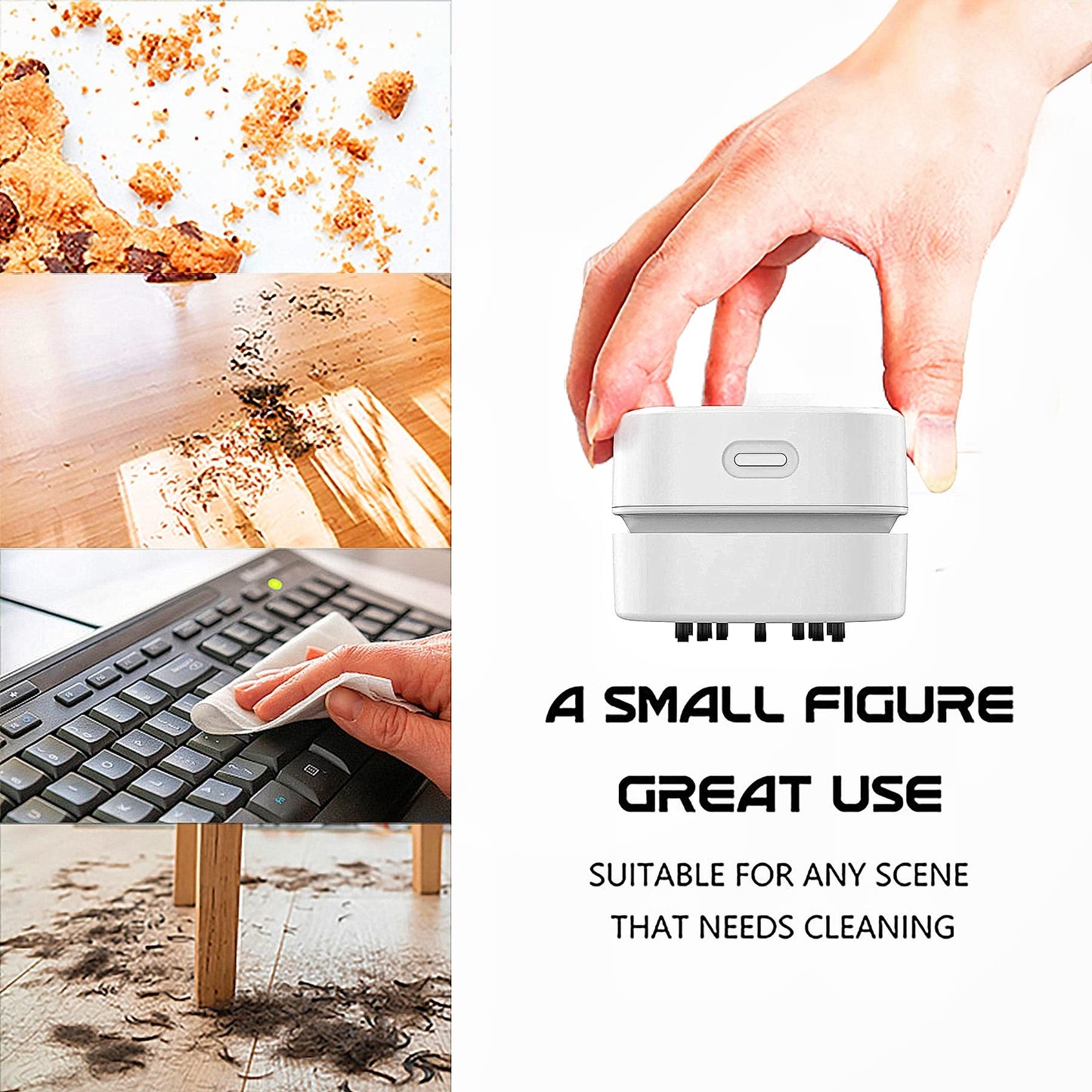 TRZLIFE USB Rechargeable Mini Desk Crumb Vacuum, Portable Cordless Desktop Cleaner for Keyboard, Desktop, Countertop, Drawer, Ideal Office Accessory Ideal Gift, White