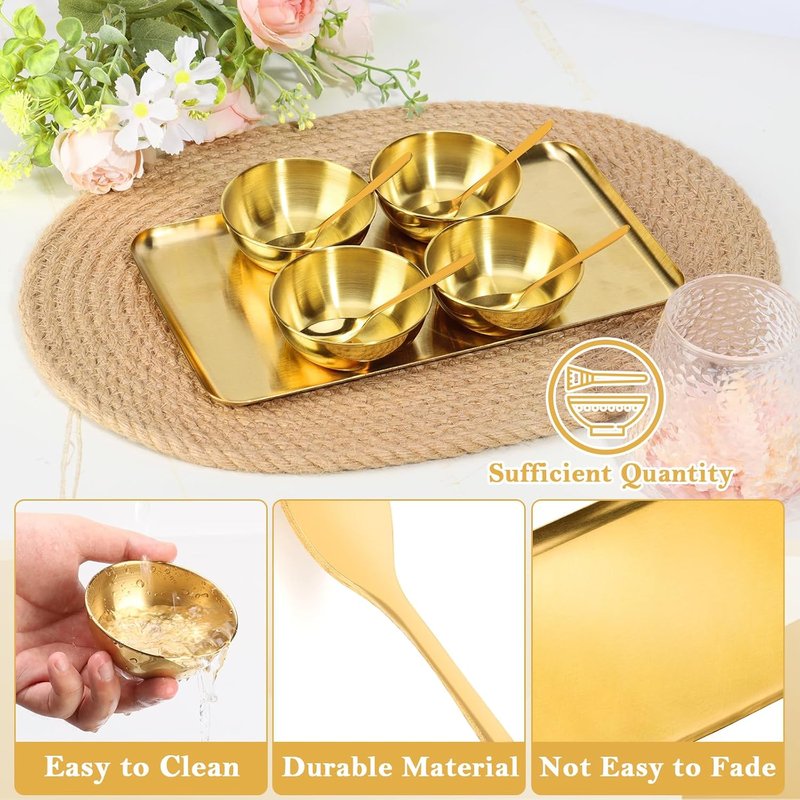 Gold Facial Supplies Set - 9 Pcs Skincare Tray with 4 Stainless Steel Mixing Bowls & Spoons | Spa Essentials for Estheticians