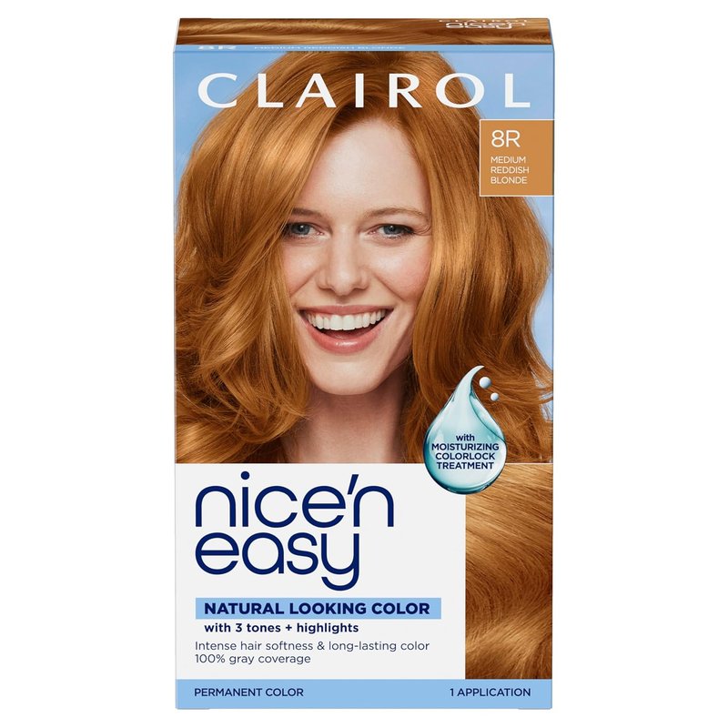 Clairol Nice'n Easy Permanent Hair Dye - 100% Gray Coverage | 8R Medium Reddish Blonde | Long-Lasting Shine