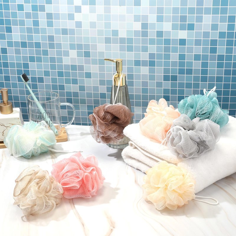 CHENGU 80 Pcs Loofah Bulk Sponge Bath Sponges for Shower, Bath, Body Pouf Mesh Loofah Exfoliating Body Scrubber for Baby, Women, Men, 20g (Plain, Novel Colors)