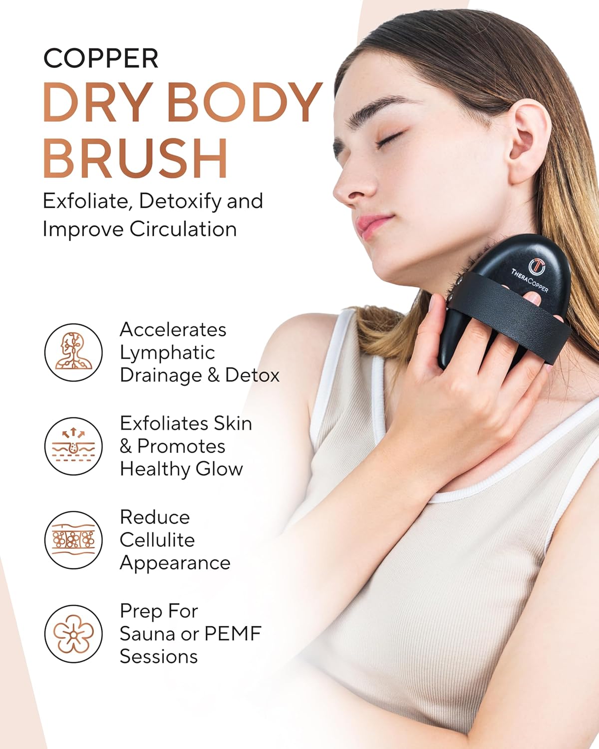 TheraCopper Copper Body Brush - Ionic Dry Brushing for Lymphatic Drainage & Radiant Skin | Natural Copper Bristles