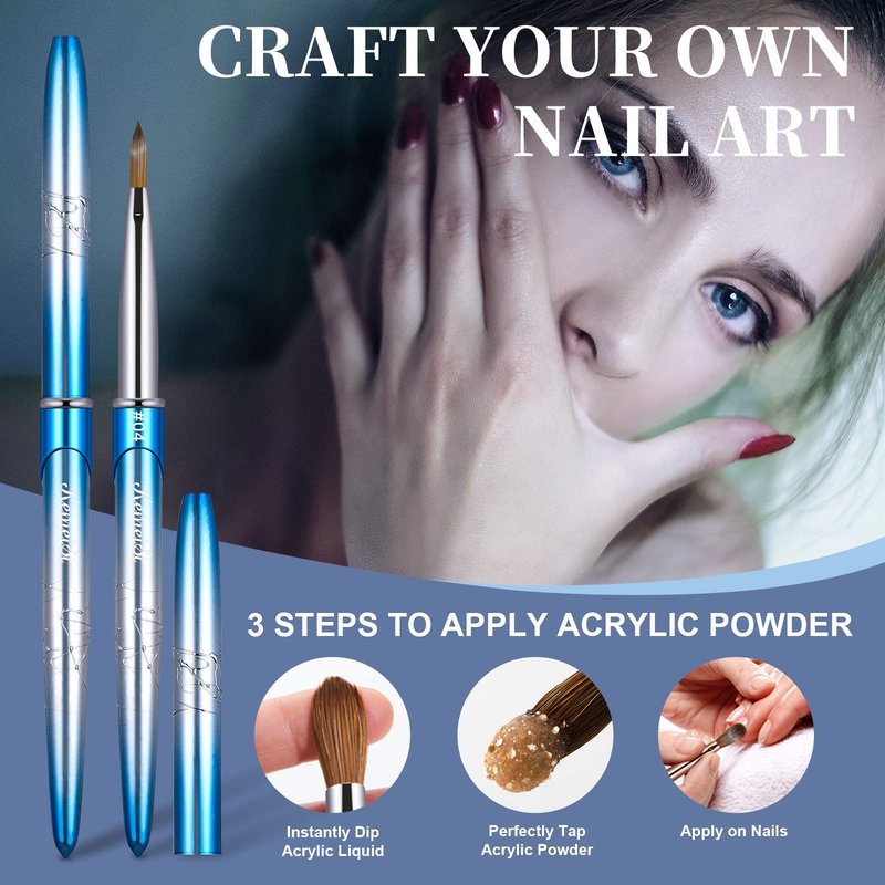 Acrylic Nail Brush Size 4,KEMEISI 100% Pure Kolinsky Nail Art Brushes Sturdy Handle Oval Shaped Acrylic Powder Nail Design Tools for Professional Manicure DIY Home Salon (Blue Gradient)