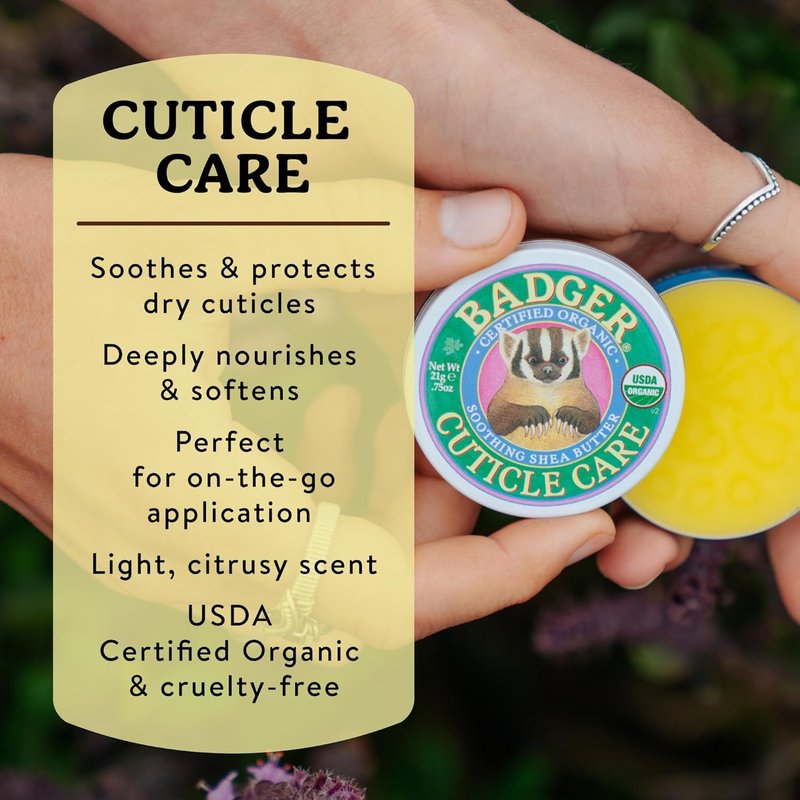 Badger Cuticle Cream - Deep Hydration for Dry, Cracked Cuticles | 100% Organic Shea Butter Balm, 0.75oz