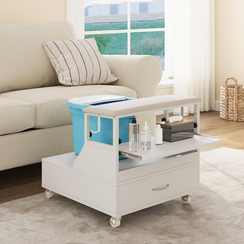 Pedicure Foot Rest with Wheels, Portable Pedicure Stool Adjustable 2-Level Height, Mobile Pedicure Cart Trolley for Foot Bath, Spa Cart, Manicure Furniture for Beauty Salon or Spa, Massage Station