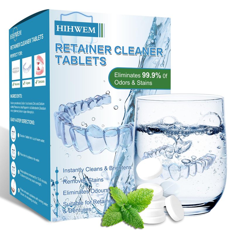 Retainer Cleaner Tablets, Denture Cleaner Effervescent Tablets - 120 Count, 4 Month Supply, Remove Stains & Odors for Clear Aligners, Night Guards, Mouthguards, Non-Abrasive, Bleach-Free