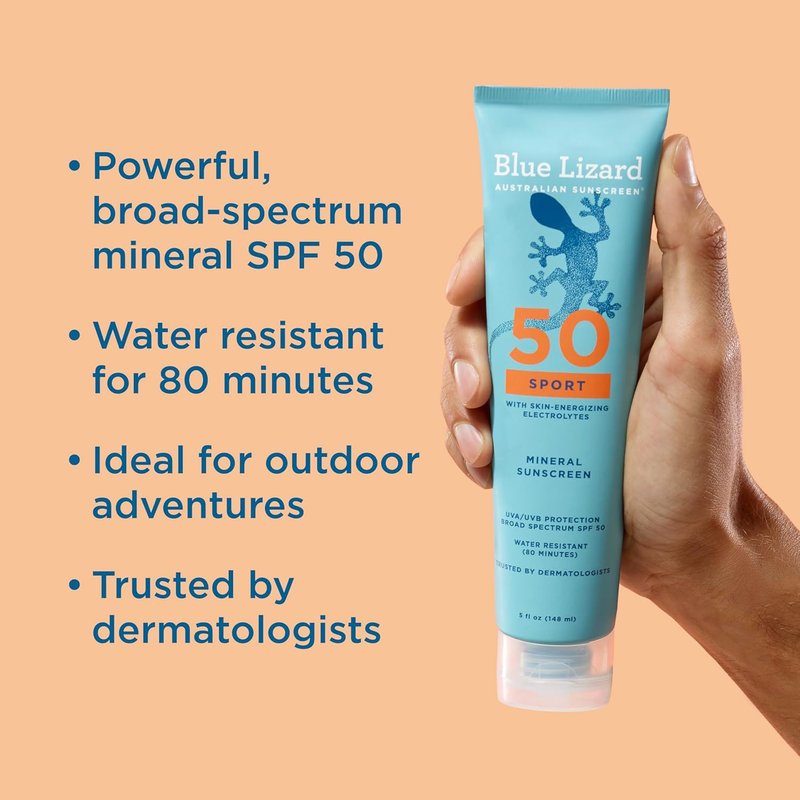 Blue Lizard Sport Mineral Sunscreen SPF 50 - Fragrance-Free, Vegan, 5 fl oz | Ideal for Athletes