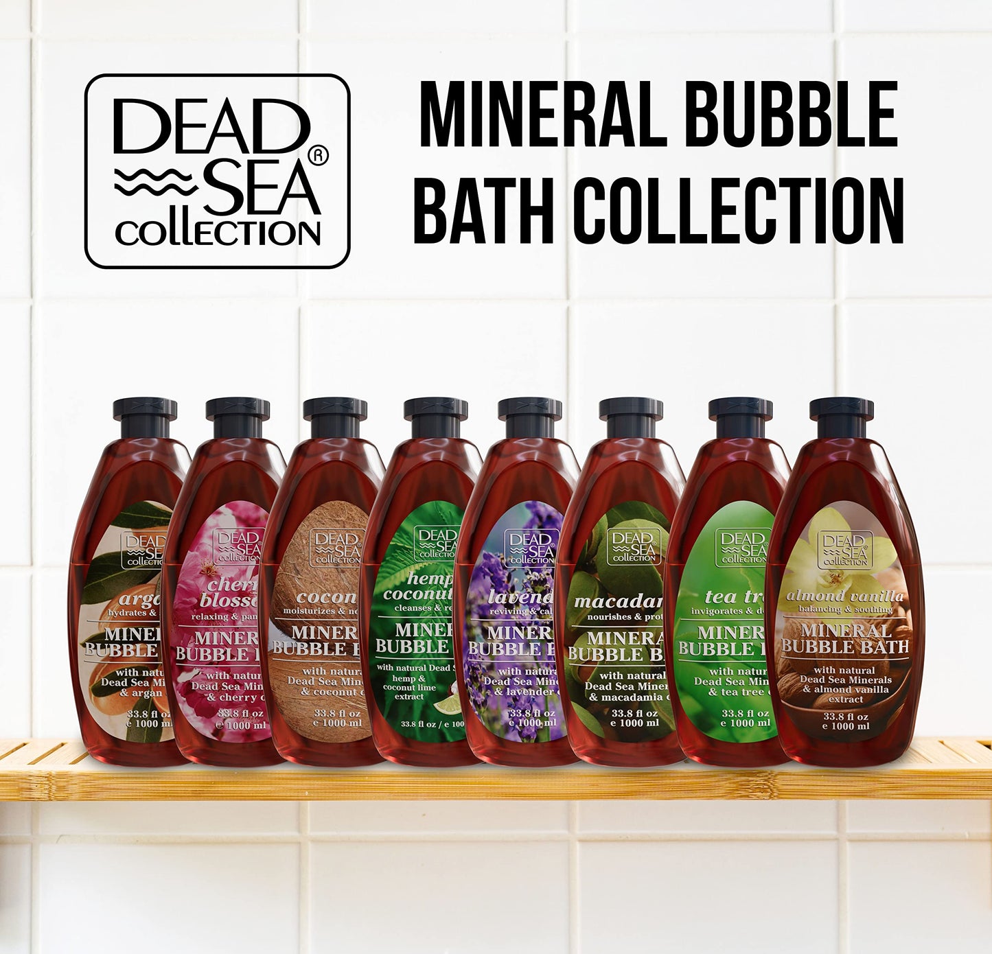 Dead Sea Collection Bubble Bath with Cherry Blossom for Women and Men – Cherry Seeds Oil and Dead Sea Salt - Nourishing and Moisturizing Skin - Pack of 2 (67.6 fl.oz)