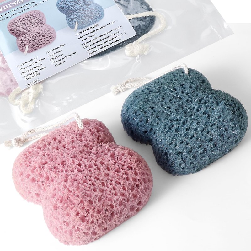 Bath Sponge for Shower Exfoliating, 2Pcs Sponges for Body Wash Bathing, Soft Loofah Sponge Bath Foam for Gentle Deep Cleansing & Delicate Dry Skin
