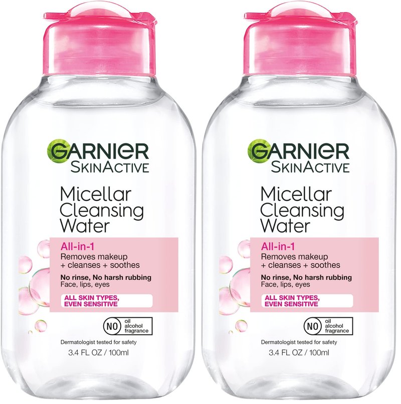 Garnier Micellar Cleansing Water, All-in-1 Makeup Remover and Facial Cleanser, For All Skin Types, 3.4 Fl Oz (100mL), 1 Count (Packaging May Vary) (Pack of 2)