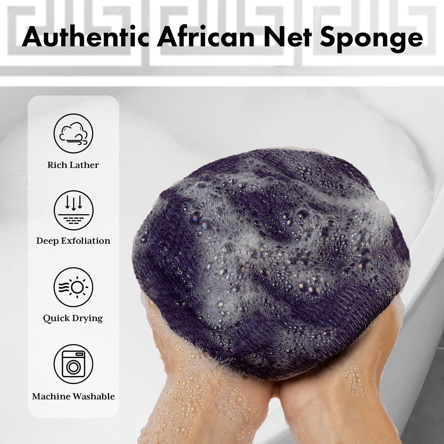 Bathway African Net Sponge Authentic with Handles (Set of 2), African Exfoliating Net Sponge, Exfoliating Body Scrubber Bath Sponge - Bathing Accessories with Storage Bag (Purple & Green)