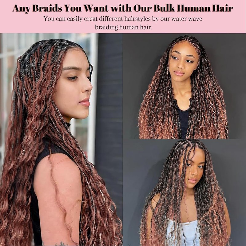 Ombre Water Wave Braiding Hair Extensions - 2 Bundles, 18 Inch, Highlight Curly Boho Braids