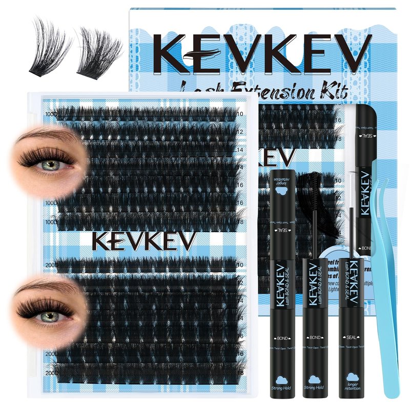 Lash Extension Kit 280pcs Volume Lash Clusters 100D+200D Lash Clusters Kit 10-18mm Individual Lashes Kit With Lash Bond And Seal，Lash Tweezers Thick Lash Extension Kit DIY At Home(0.05D,100D+200D)
