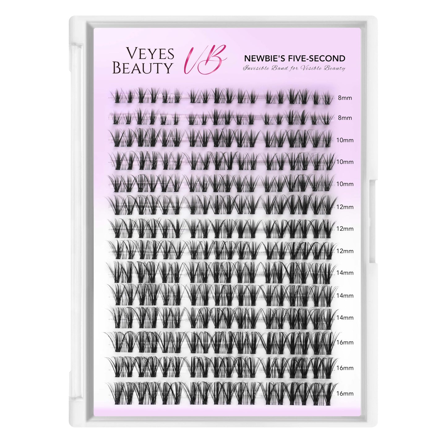 VEYESBEAUTY Lash Clusters Kit Eyelash Extensions Thin & Invisible Band DIY Individual False Eyelashes Newbie's Five-Second Series Lash Tray for Self-application, Whisper Lash 8-16mm Mixed Length