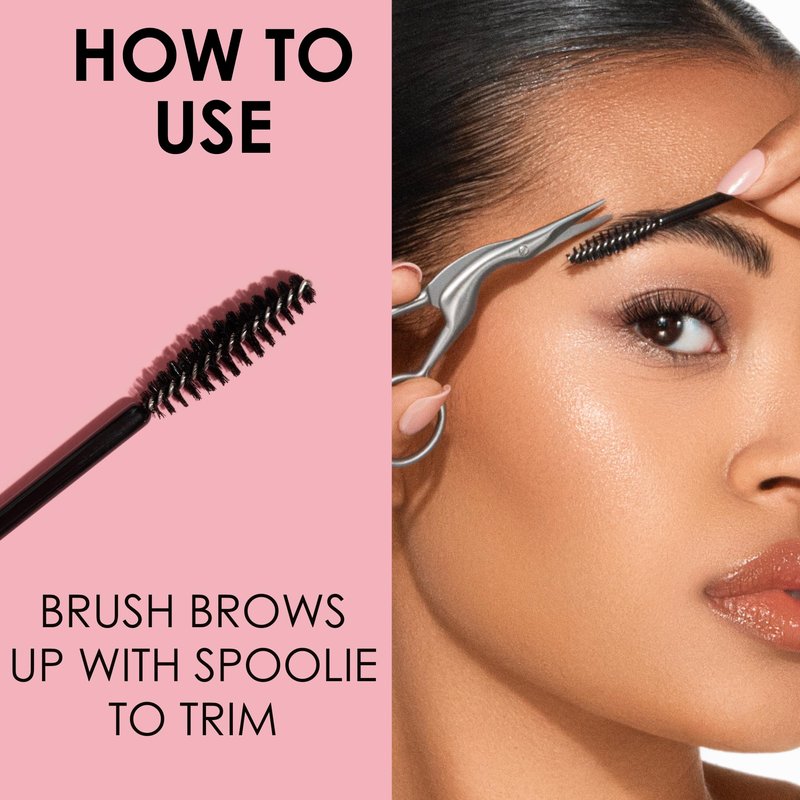 JAPONESQUE Brow Scissors and Spoolie, Stainless Steel Scissors for Brow Grooming and Trimming, Brush Tool for Brow Shaping