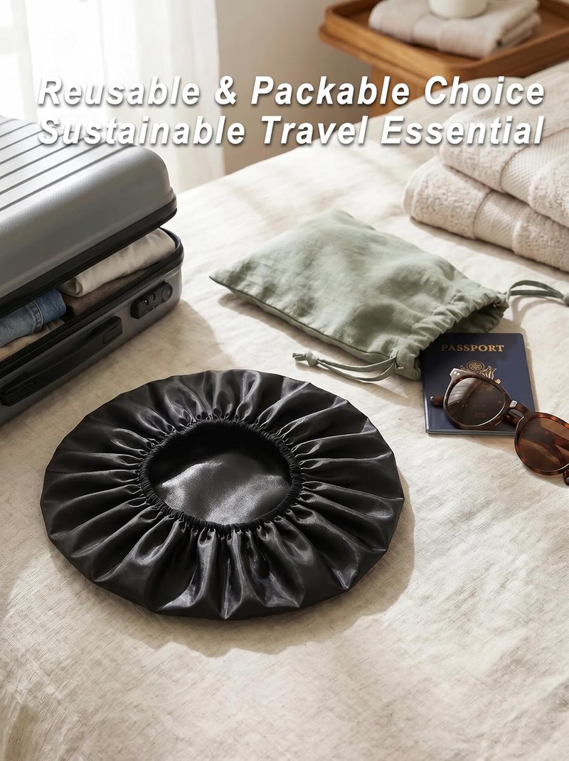 Auban Extra Large Shower Cap - Double-Layer Waterproof Bonnet for Thick, Long Hair | Black Satin Lining