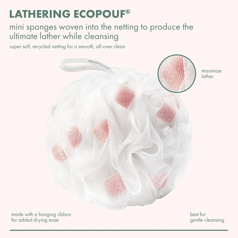 EcoTools Lathering EcoPouf | Loofah with Mini Sponges for Gentle Exfoliation - 1 Count